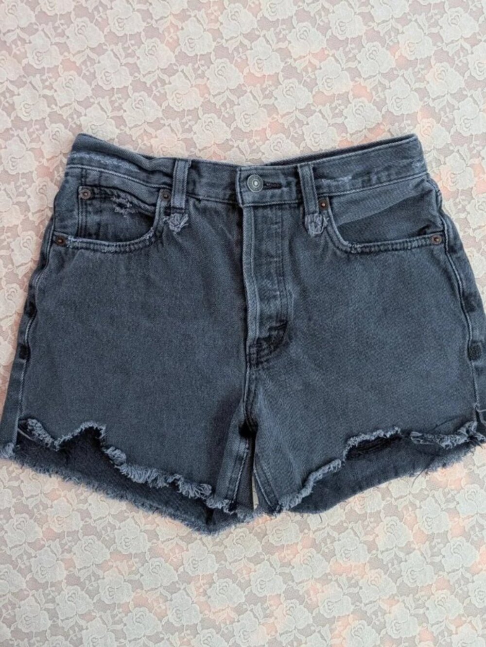 We the Free People faded black distressed cut off shorts button fly VGUC 25